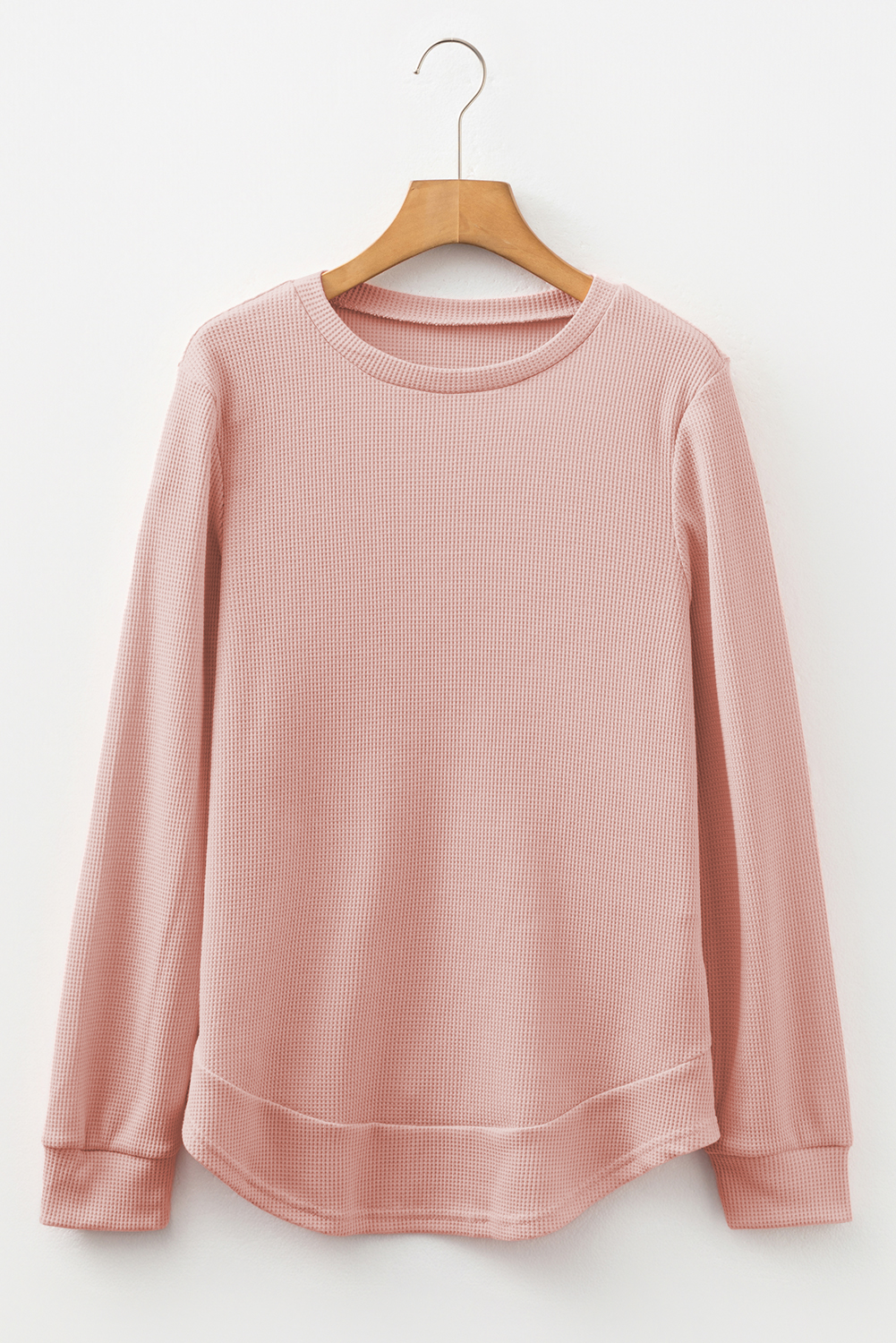 Gossamer Pink Rounded Hem Waffle Long Sleeve Top - Image 5