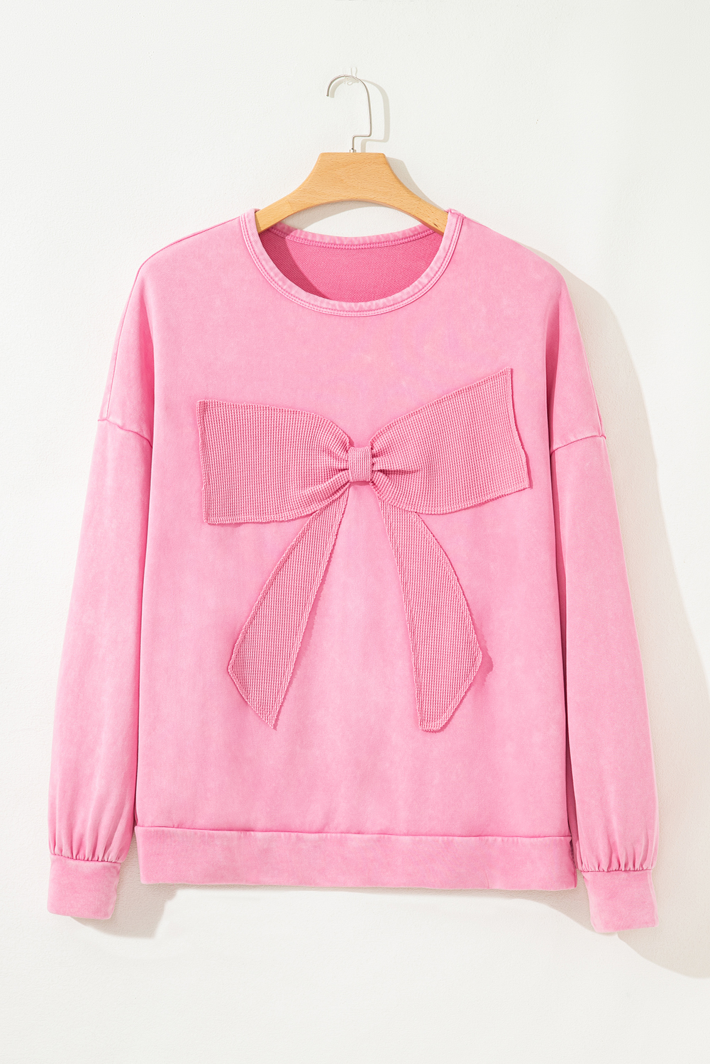 Bonbon Waffle Bowknot Patchwork Graphic Mineral Wash Plus Size Sweatshirt - Image 8