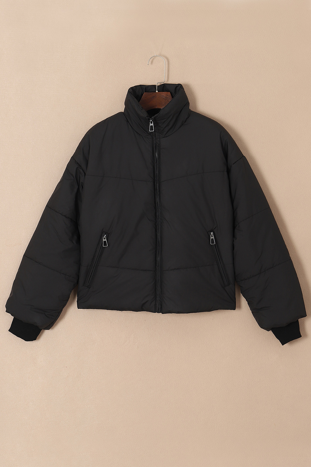 Black Zip Up Pocketed Puffer Jacket - Image 5