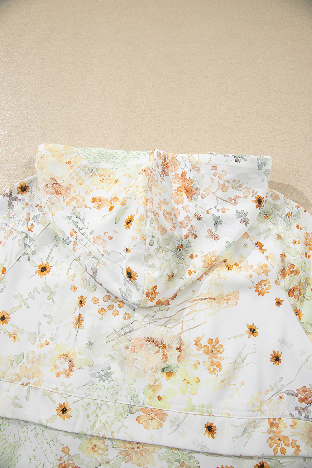 Yellow Floral Print Half Zip Hooded Long Sleeve Top - Image 9