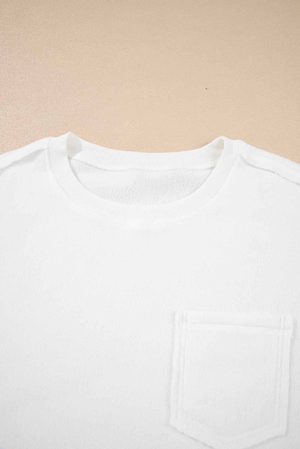 White Exposed Seam Chest Pocket Knit Pullover Sweatshirt - Image 7