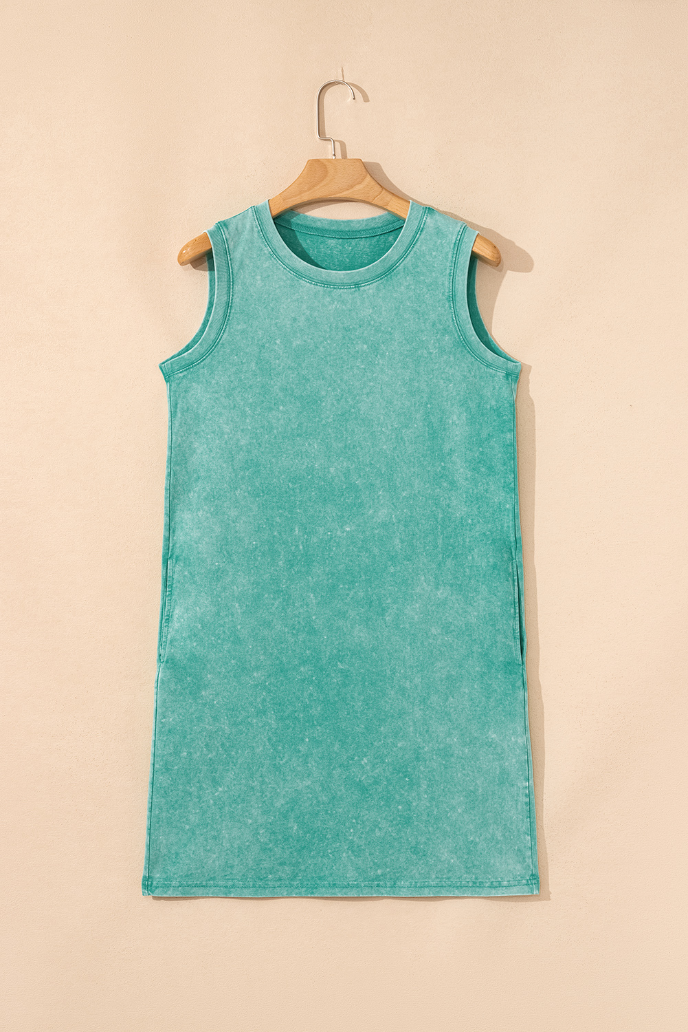 Sea Green Mineral Wash Tank Mini Dress with Pockets - Image 4