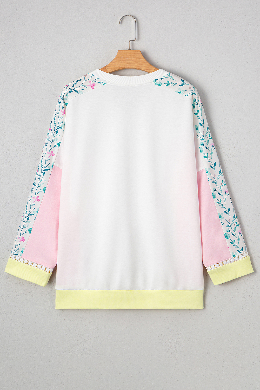 White Floral Colorblock Patchwork Chest Pocket Notched Neck Long Sleeve Top - Image 7