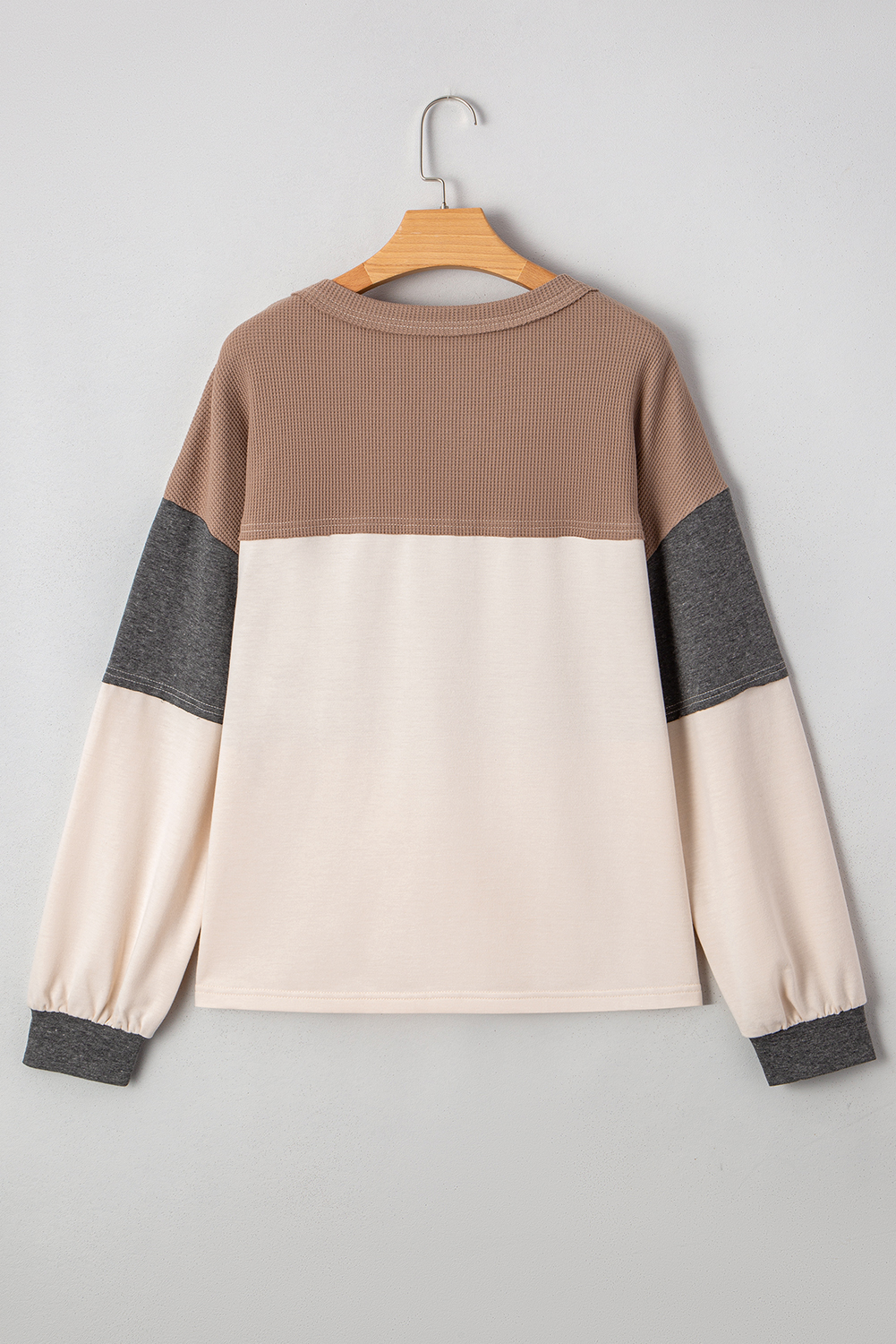Jet Stream Waffle Patchwork Colorblock Half Buttons Casual Plus Size Knit Jumper - Image 2