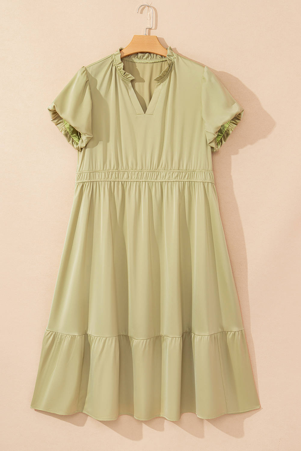 Laurel Green Notched V Neck Puff Sleeve Tiered Plus Size Maxi Dress - Image 8