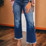 Sail Blue Mineral Wash Raw Hem High Waist Flared Jeans