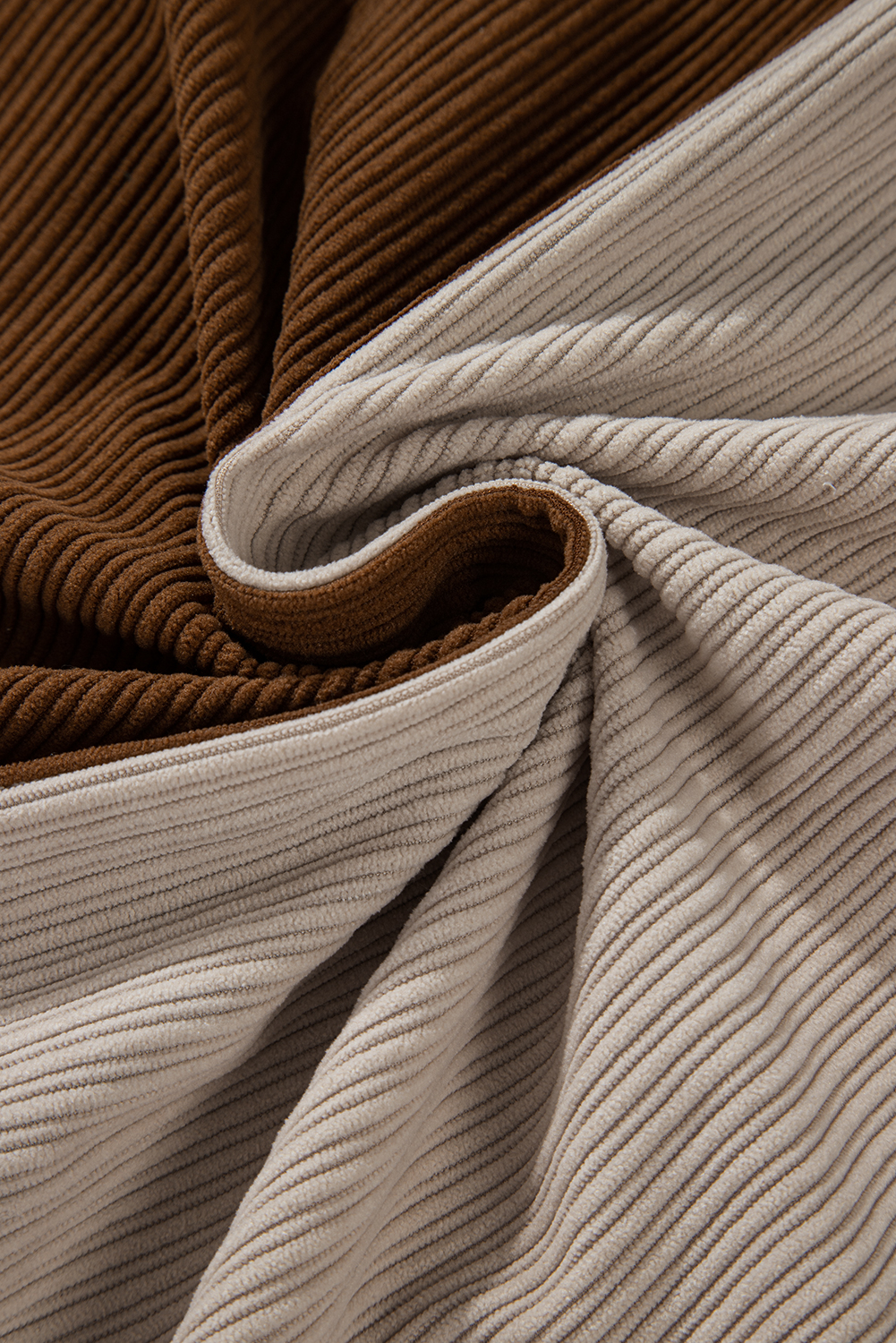 Brown Color Block Chest Pockets Buttoned Corduroy Shacket - Image 7