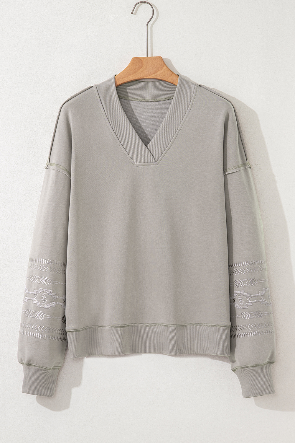 Parchment Aztec Embroidered Western V Neck Sweatshirt - Image 4