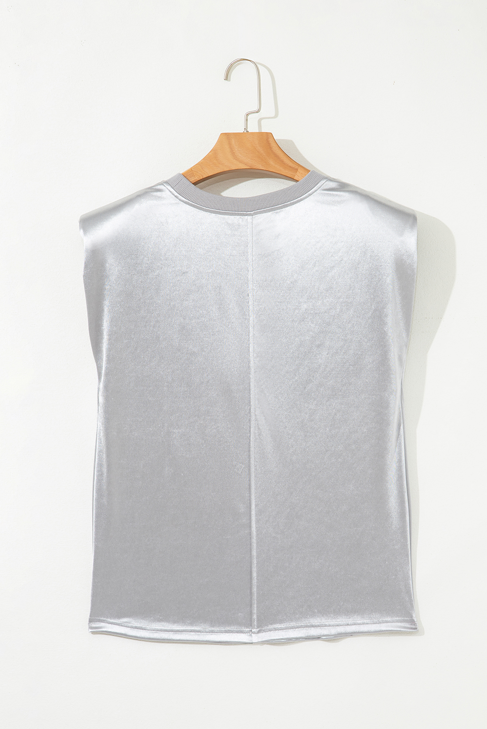 Silvery Metallic Luster Crew Neck Shift Tank Top - Image 4