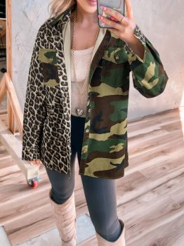 Brown Leopard Camo Patchwork Oversize Shacket