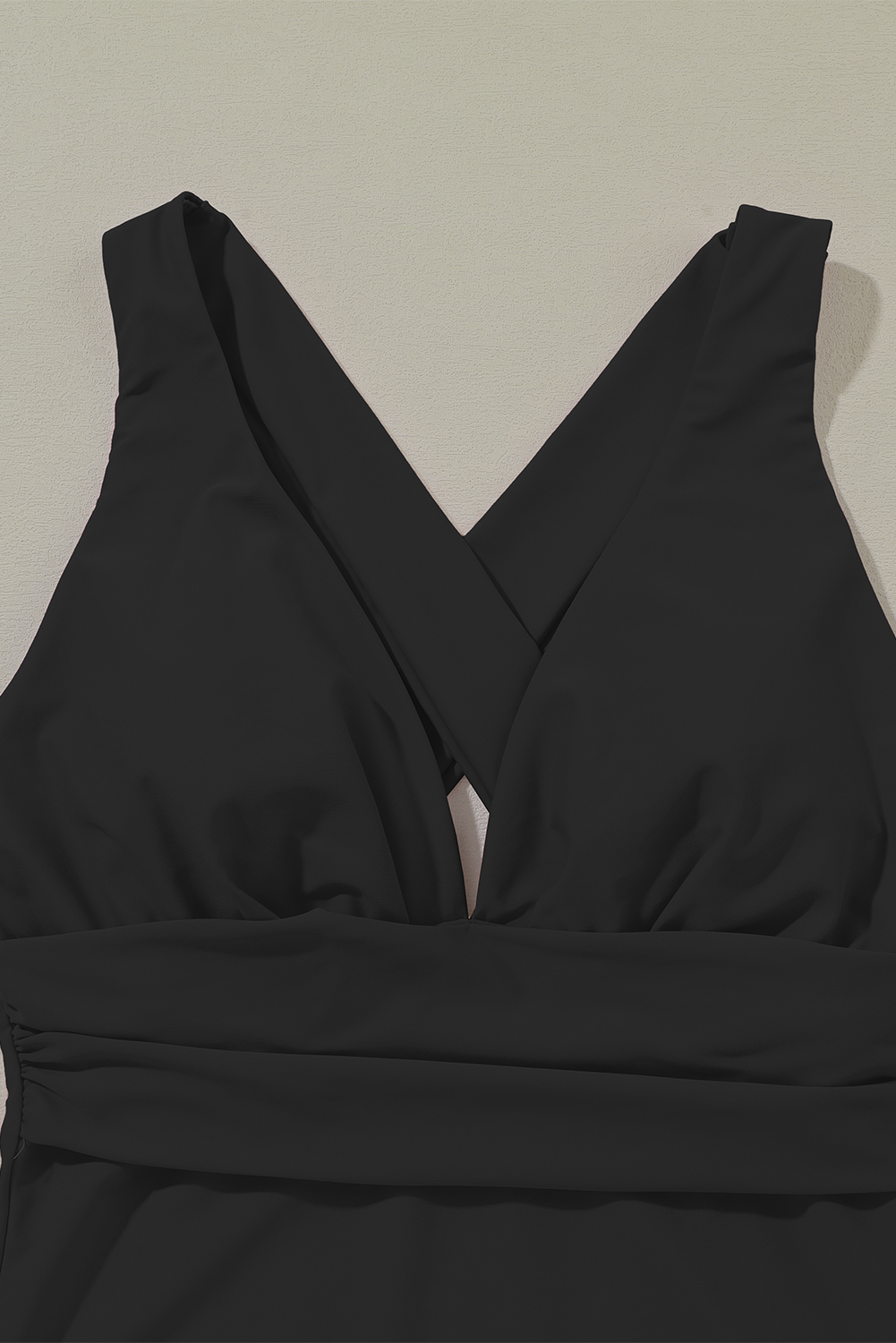 Black Deep V Neck Crossover Backless Ruched High Cut Monokini - Image 8
