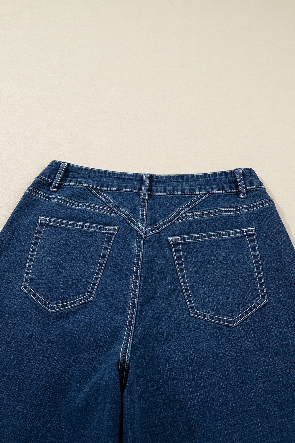 Sail Blue Stitched Waist Detail Loose Cuffed Jeans - Image 6