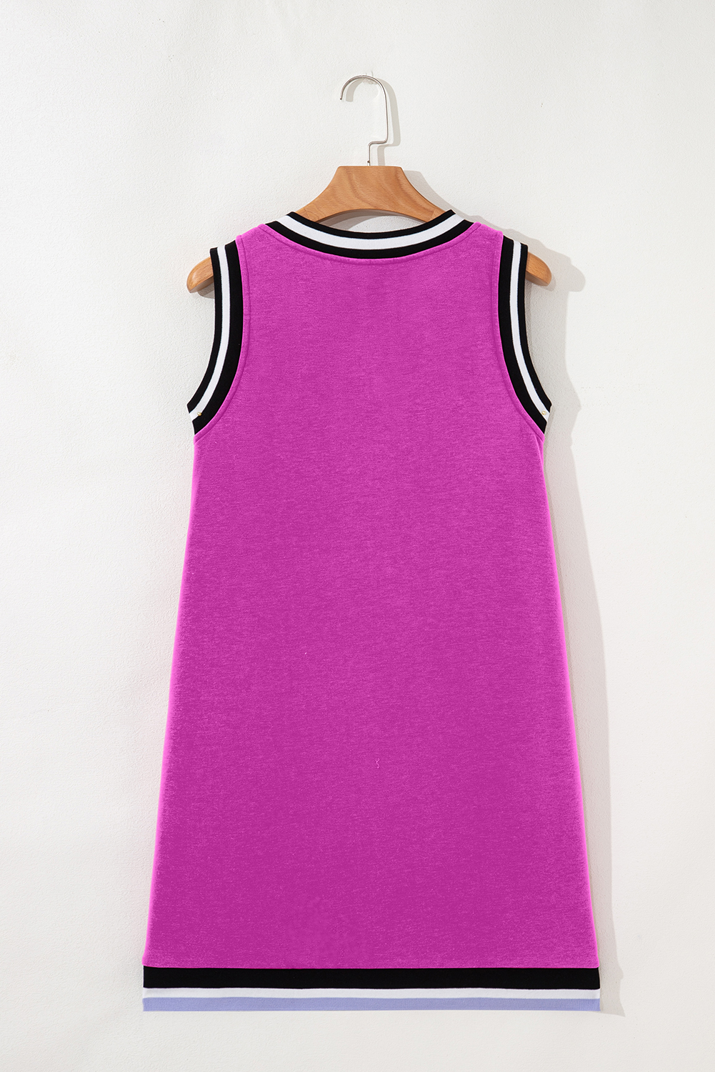 Purple Orchid Color Contrast Trim V Neck Shift Sleeveless Mini Dress - Image 6