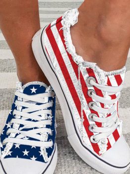 Blue American Flag Lace-up Canvas Flat Shoes