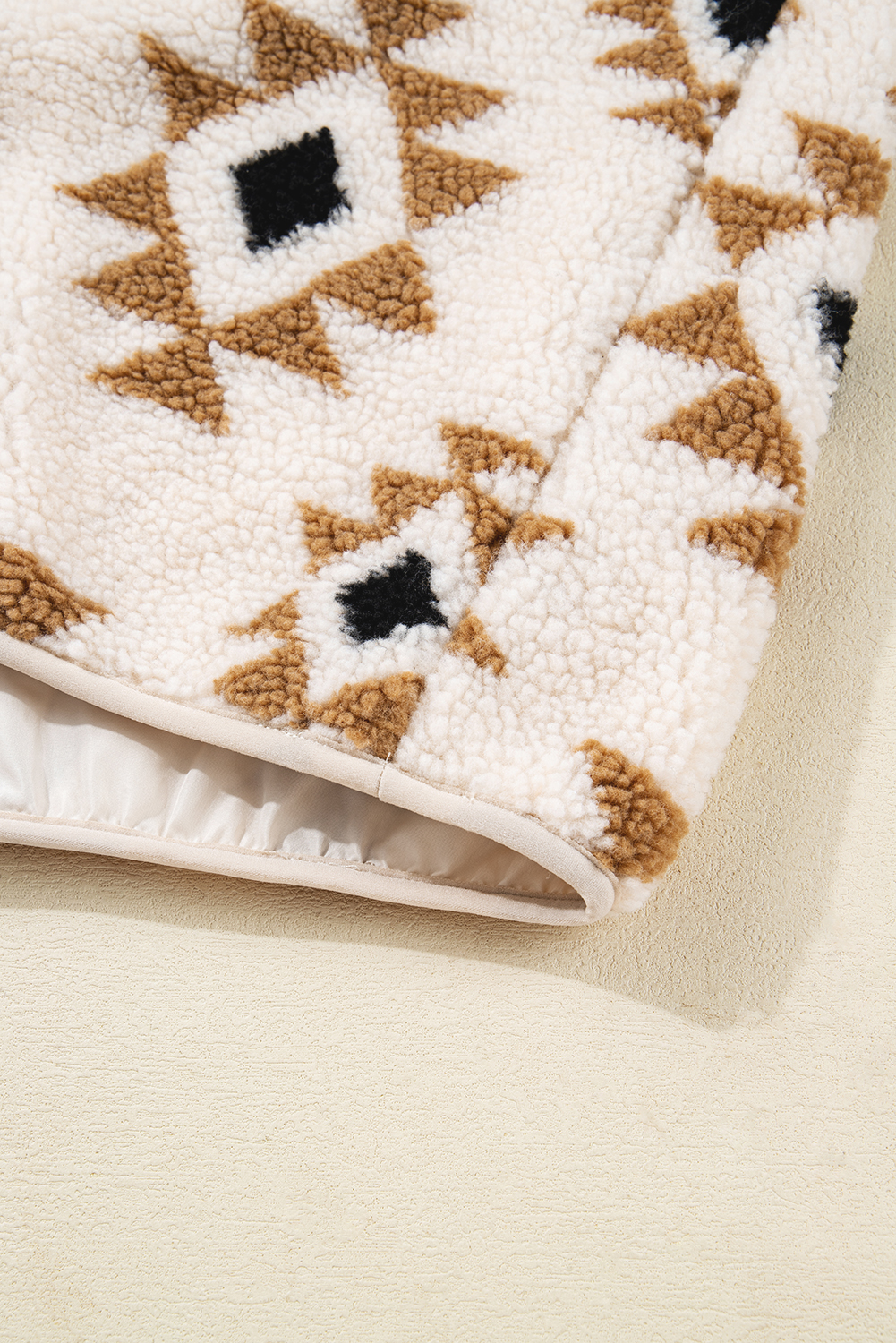 Khaki Aztec Print Sherpa Quarter Zip Collar Sweatshirt - Image 6