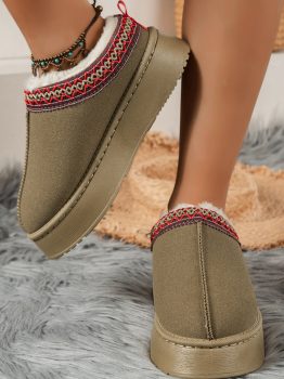 Sage Green Contrast Print Suede Plush Lined Snow Boots