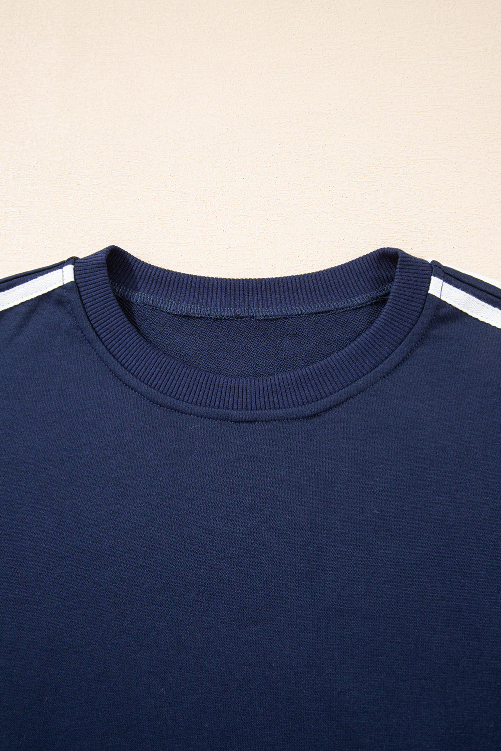 Dirty blue Varsity Striped Detail Crewneck Pullover Elastic Sweatpants 2pcs Outfit - Image 5