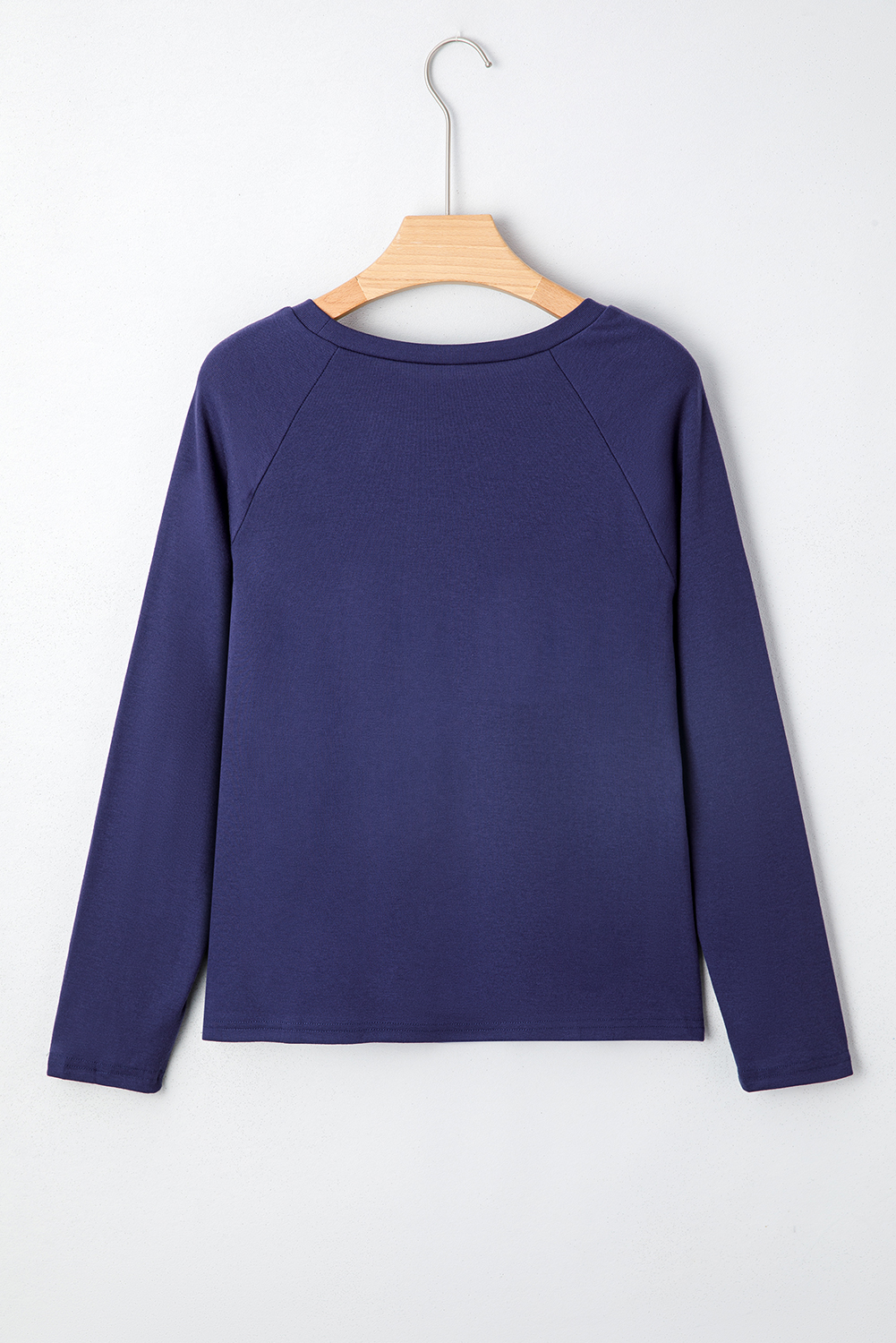 Navy Blue Solid Color Seam Detail Raglan Long Sleeve Top - Image 6