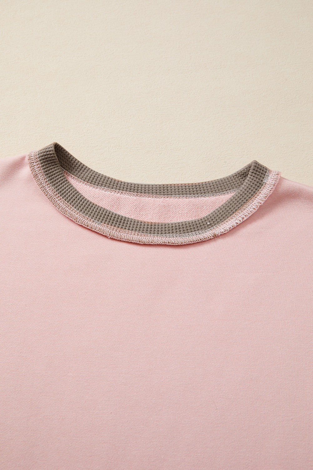 Light Pink Color Block Mix Texture Waffle Patchwork Oversize Sweatshirt - Image 5