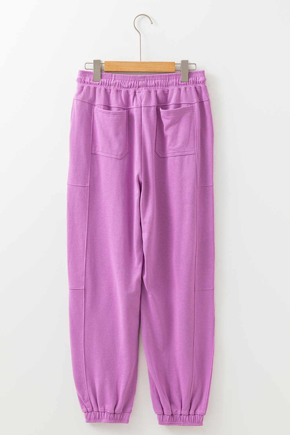 Lilac Drawstring Elastic Waistband Solid Color Jogger Pants - Image 7