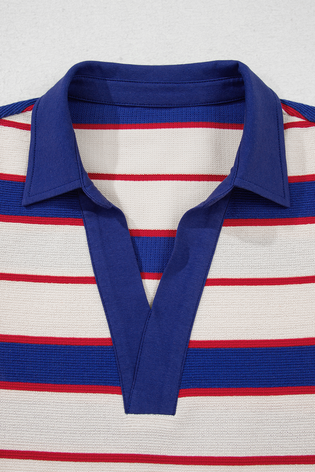 Blue Stripe Color Block Polo Pullover Sweatshirt - Image 5