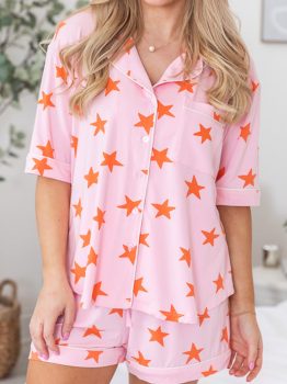 Pink Stars Short Sleeve Shirt and Shorts Bamboo Pajama Set