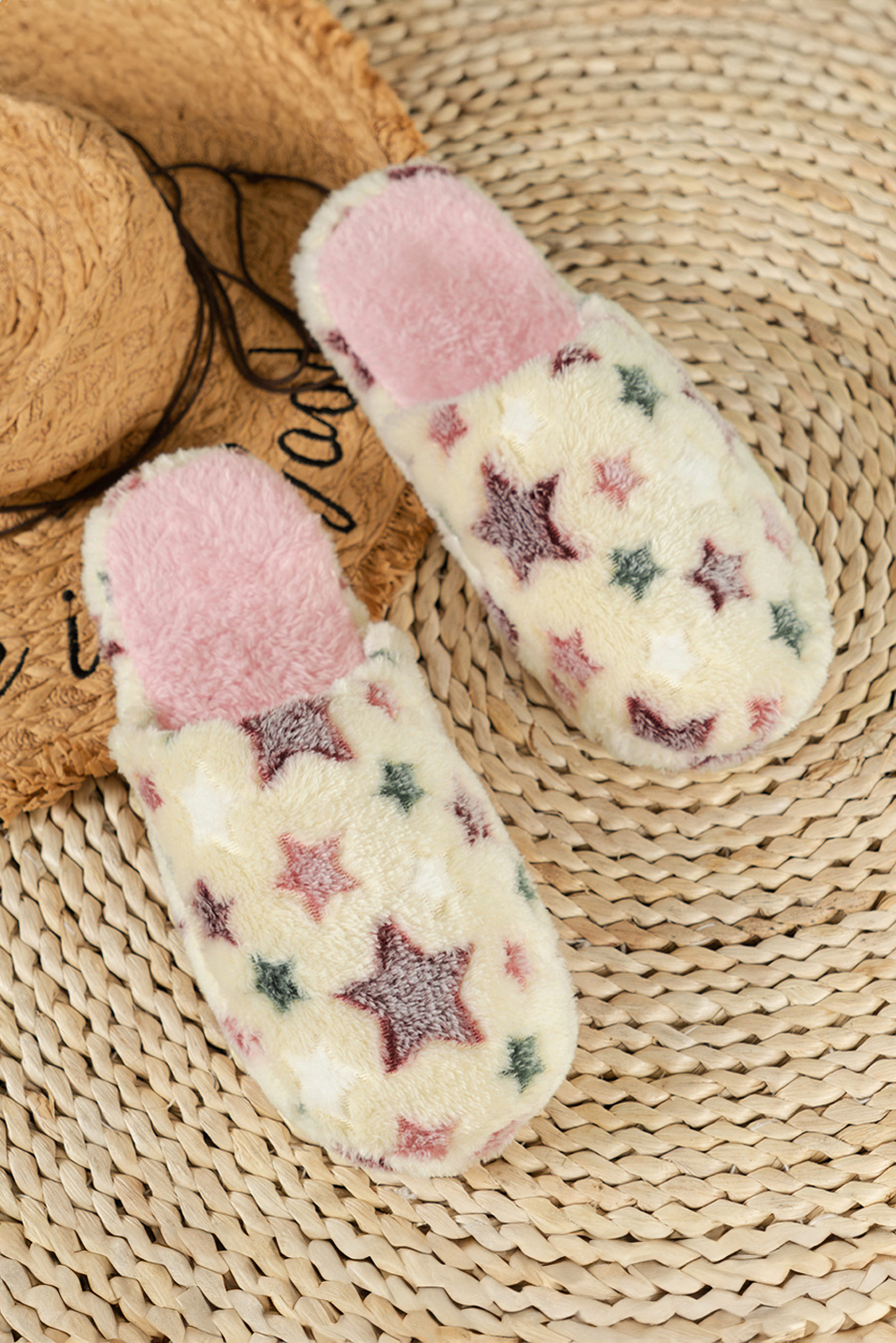 Beige Star Pattern Plush Home Slippers - Image 3