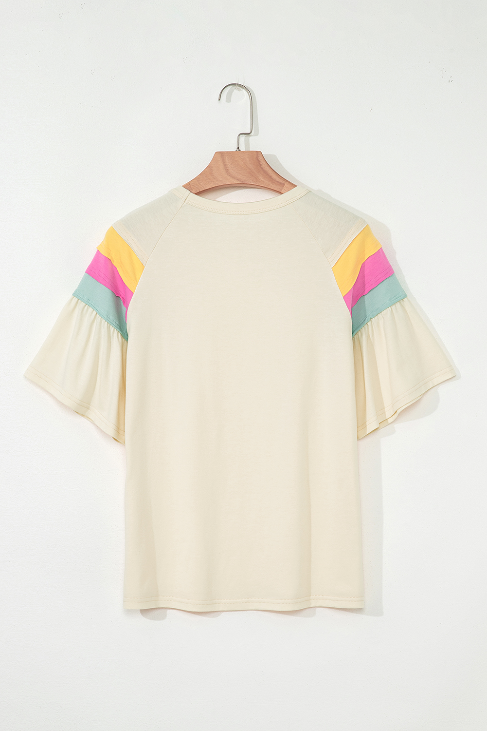 White Color Block Stitched Sleeve Loose T Shirt - Image 5
