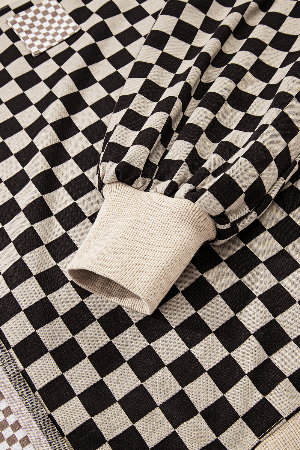 Khaki Mixed Checkered Pattern Patchwork High Low Casual Top - Image 5