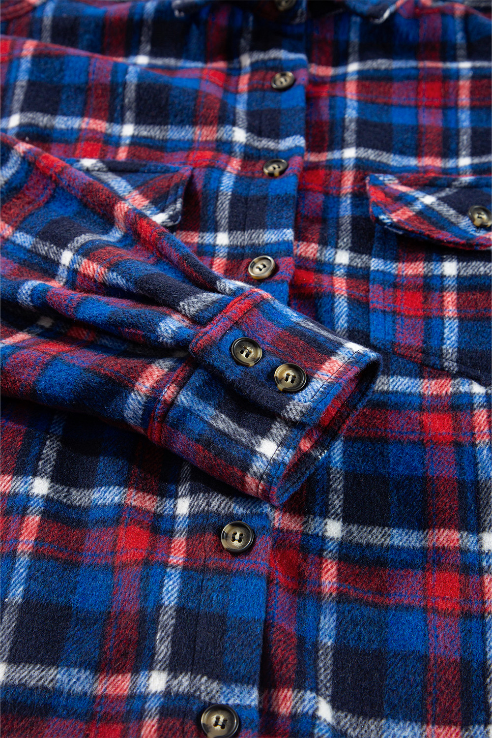 Navy Blue Plaid Flap Pocket Button Up Shacket - Image 7