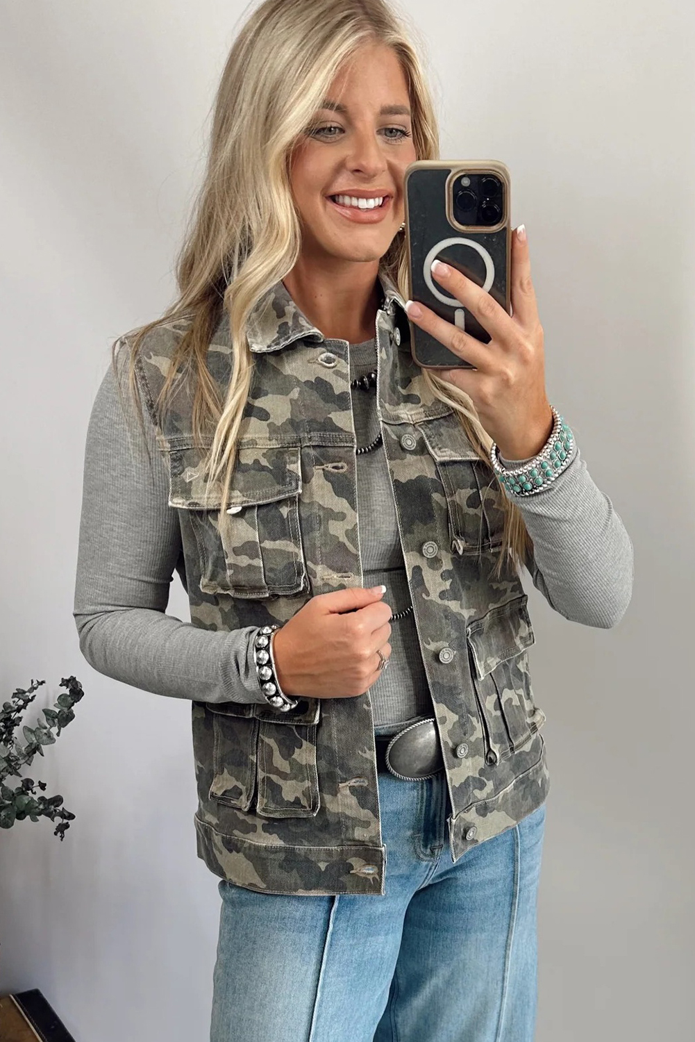 Green Camo Cargo Denim Vest - Image 5