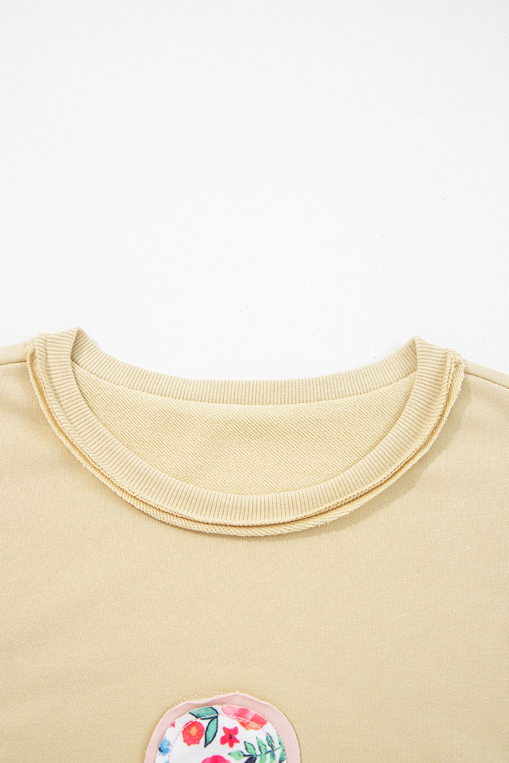 Pale Khaki Floral Applique Baggy Pullover Sweatshirt - Image 6