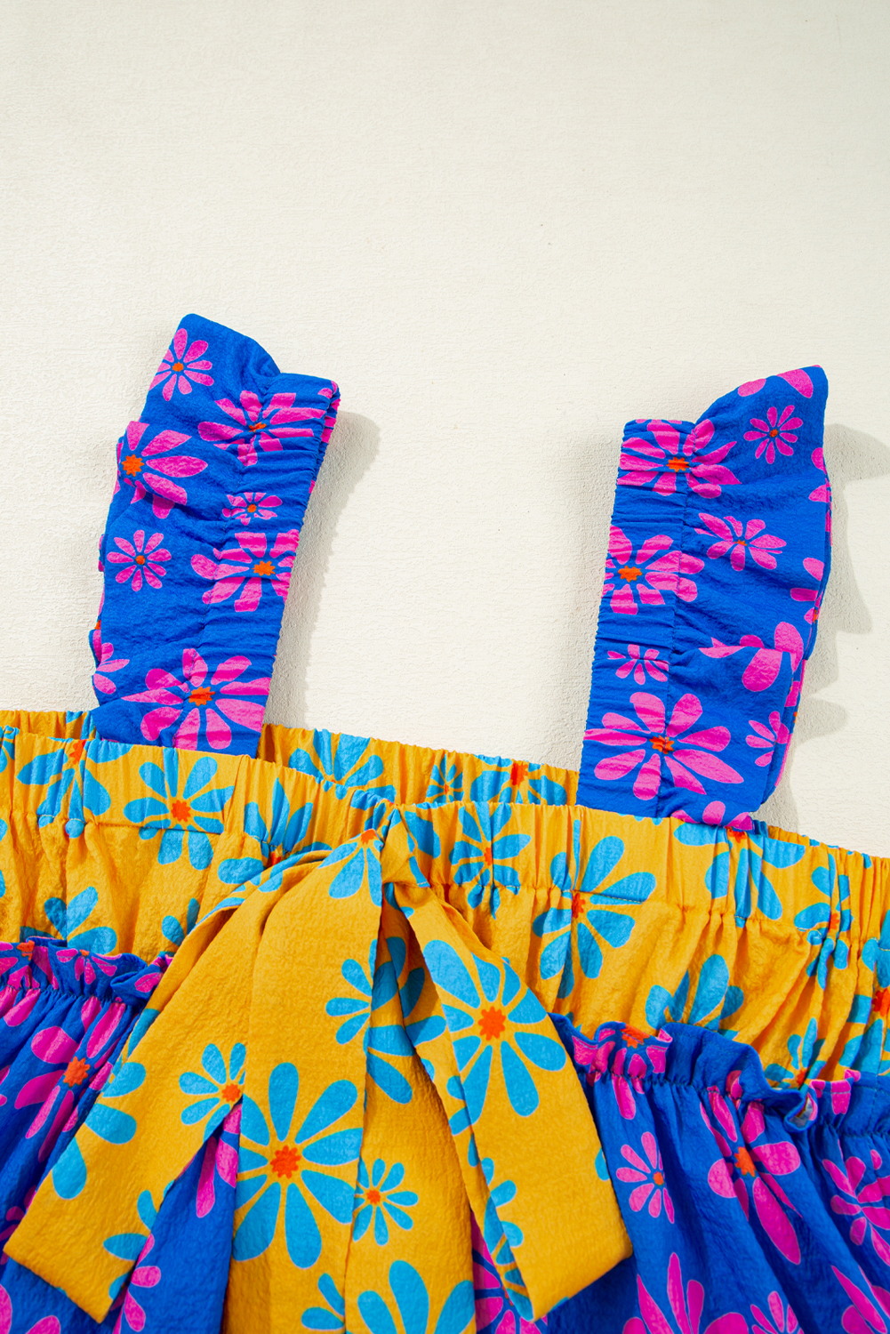 Blue Floral Colorblock Flutter Straps Flowy Tank Top - Image 5