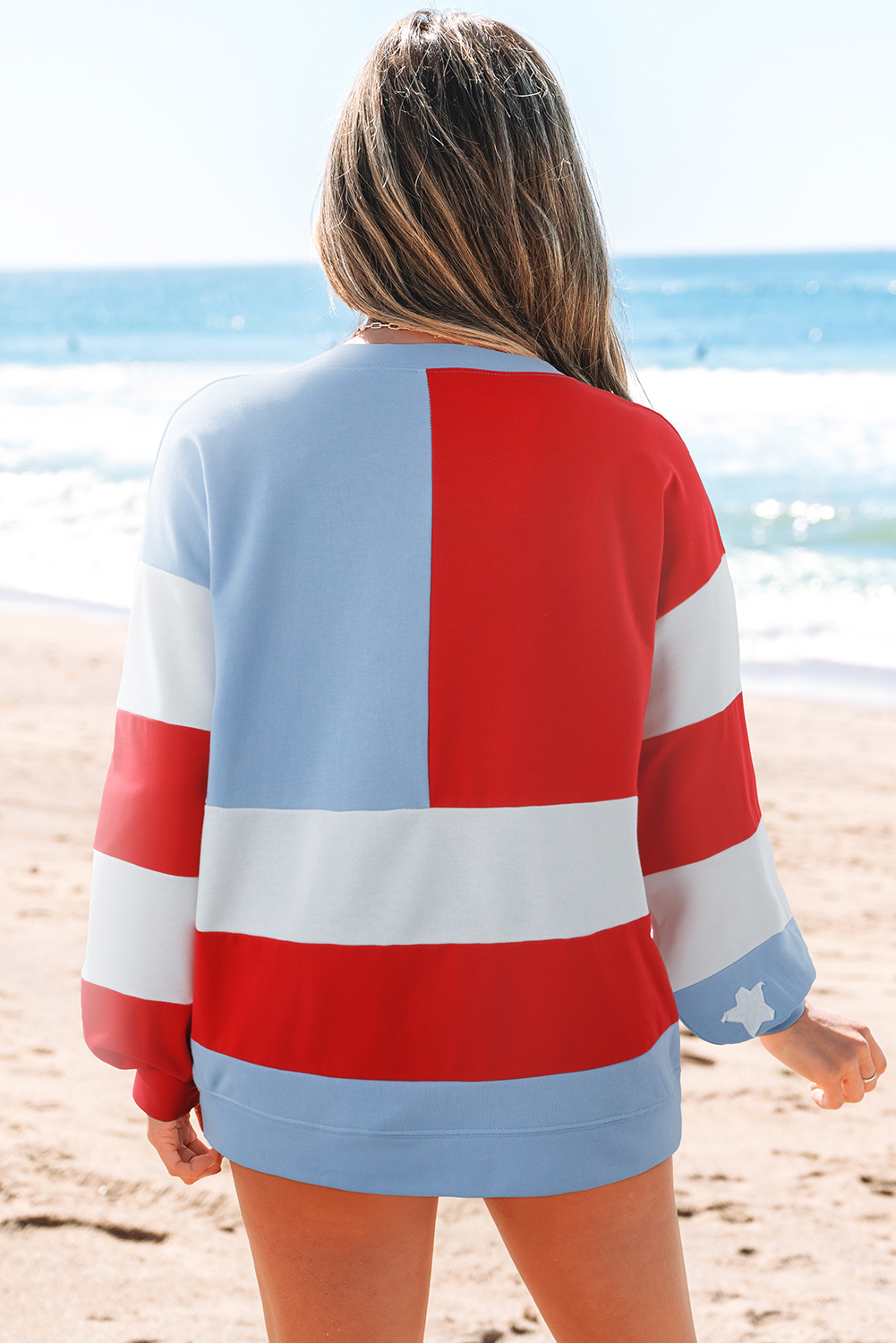 Multicolour American Flag Vintage Oversized Pullover Sweatshirt - Image 2