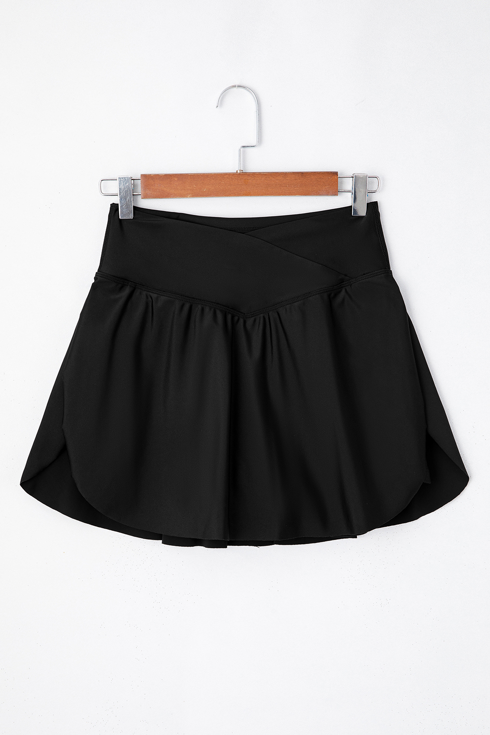 Black Solid Pocketed Crossover High Waist Swim Skort - Image 8