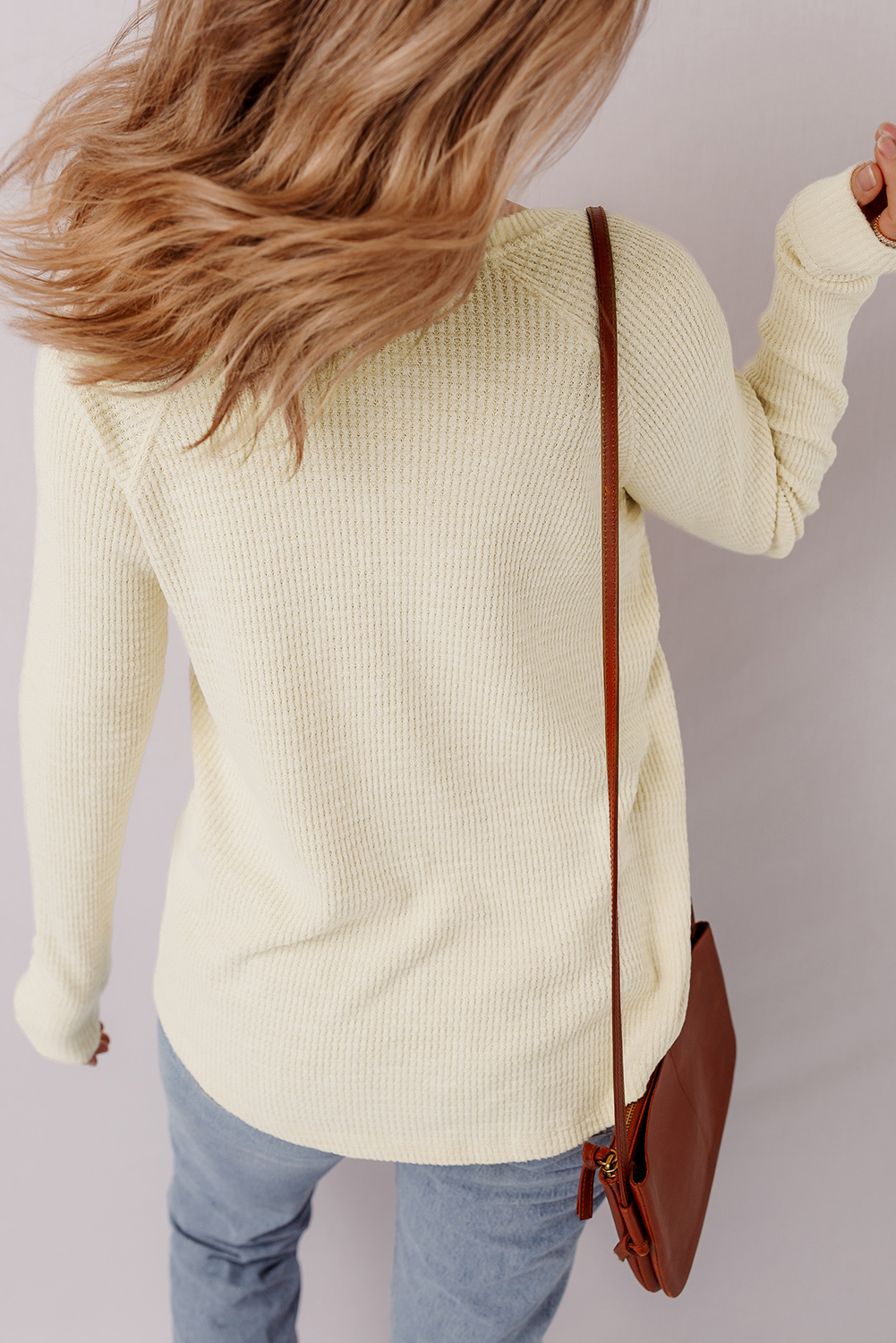 Oatmeal Textured Knit Half Buttons Henley Top - Image 8