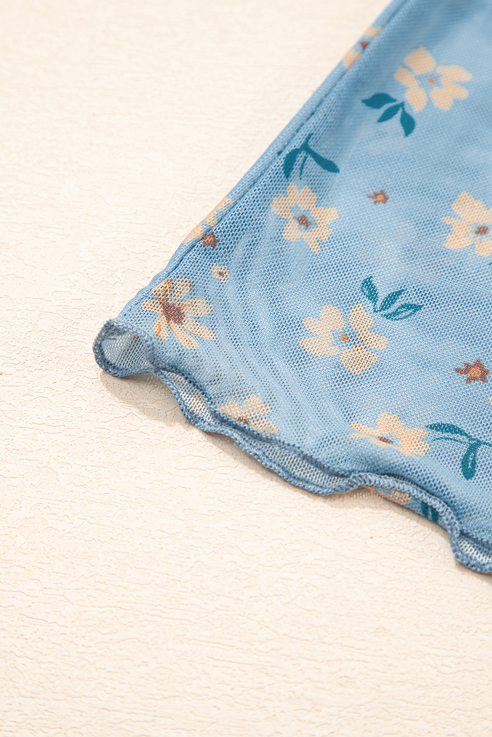 Sky Blue Vintage Floral Print Southern Style Mesh Long Sleeve Top - Image 11