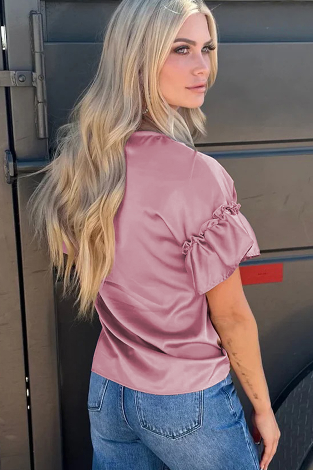 Toadstool Satin Ruffle Sleeve Top - Image 2