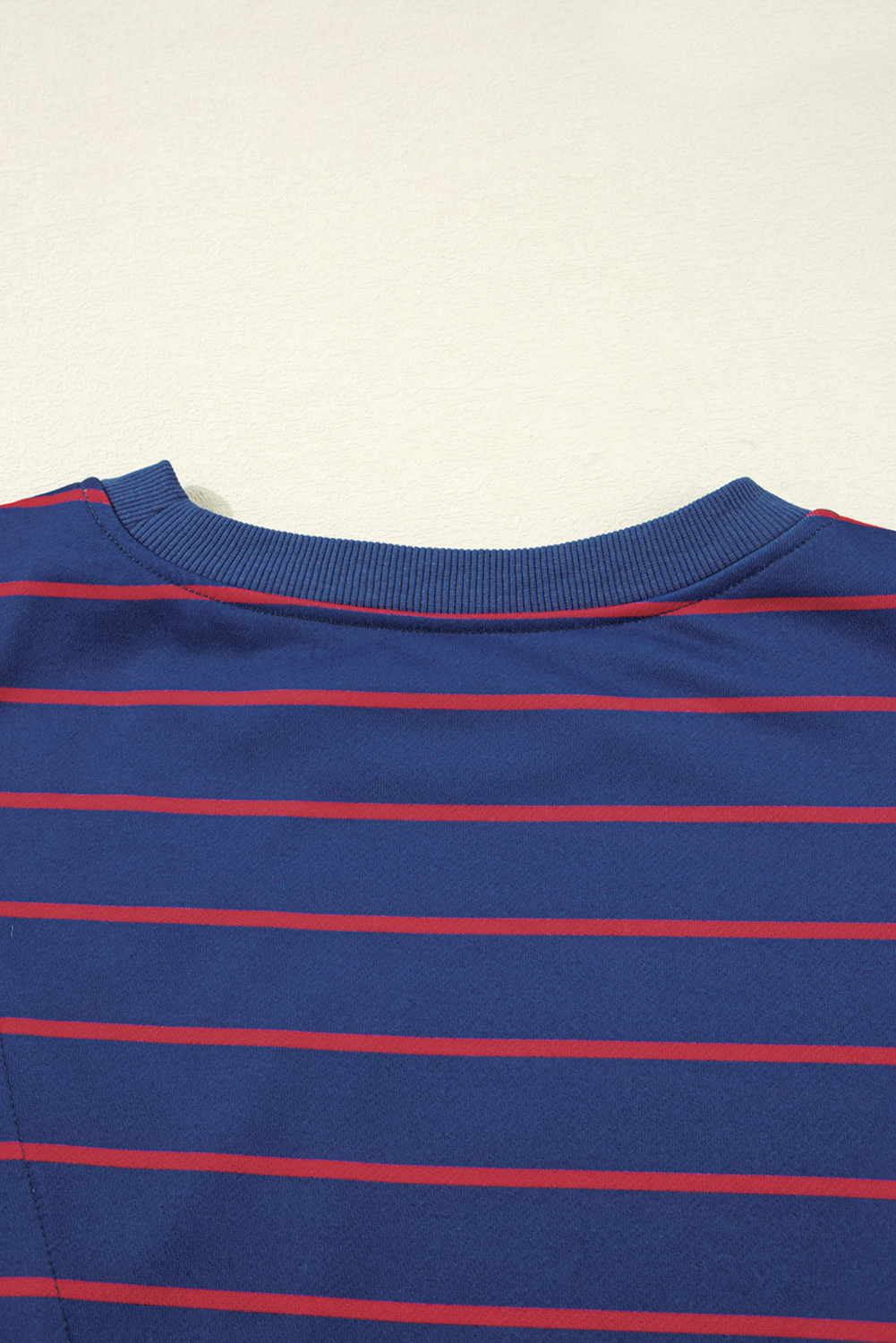 Blue Stripe Stylish Overlap Detail Drop Shoulder Pullover Sweatshirt - Image 7
