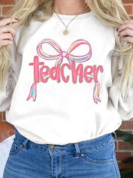 White Teacher Bow PNG Graphic Pullover Sweatshirt