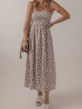 Multicolour Bohemian Ditsy Floral Smocked Fit Flare Sundress