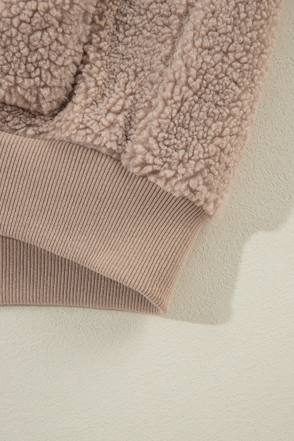 Light French Beige Zipper Pocketed Winter Fuzzy Jacket - Image 8