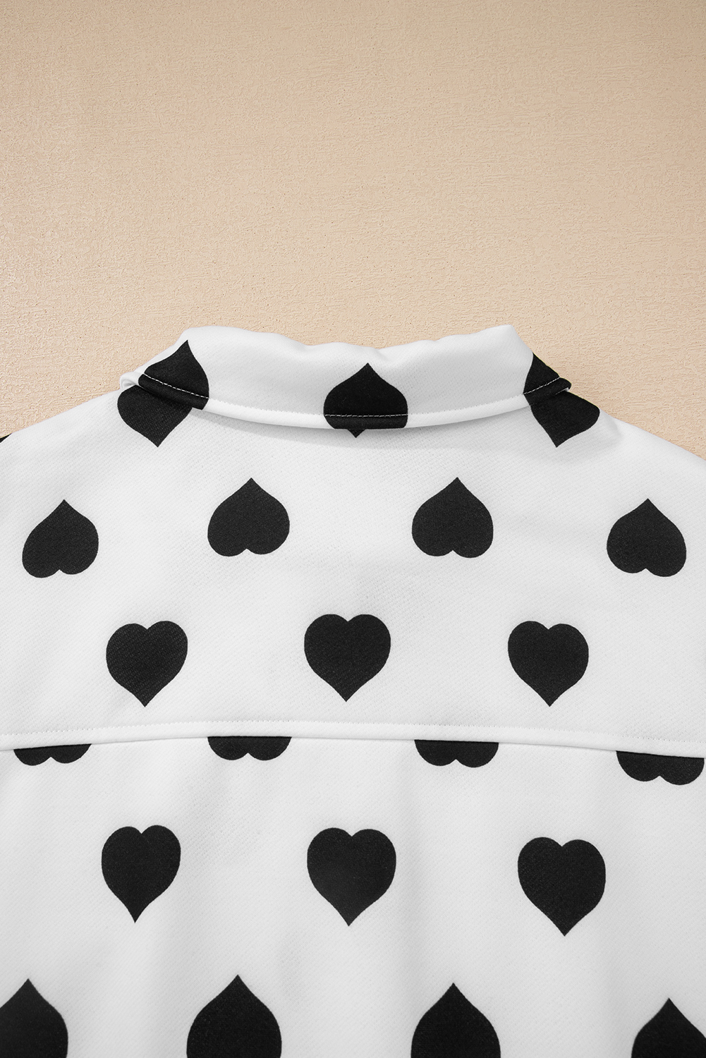 White Double Flap Pocket Heart Print Collar Zip Jacket - Image 5
