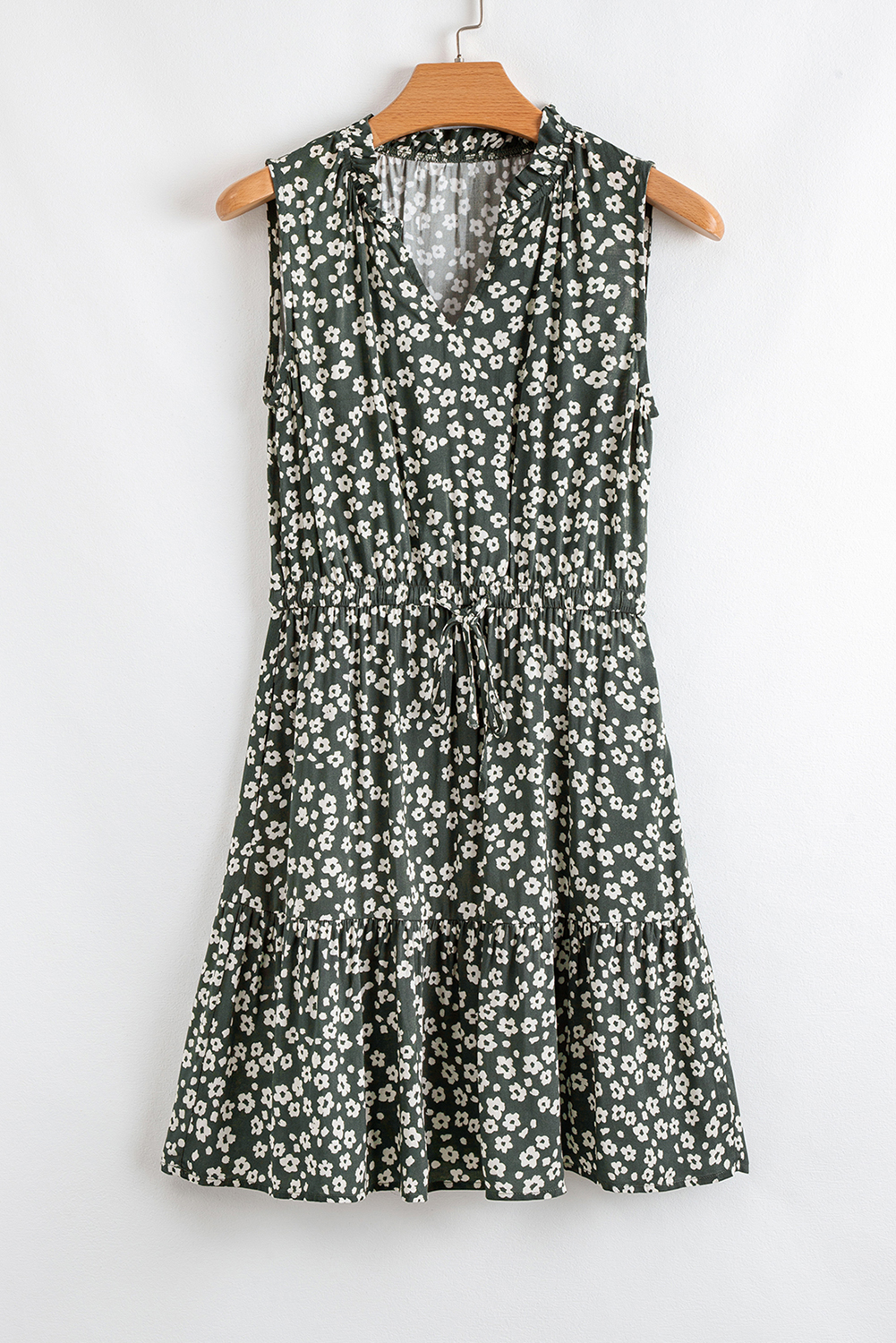 Green Boho Floral Print V Neck Tunic Sleeveless Dress - Image 8