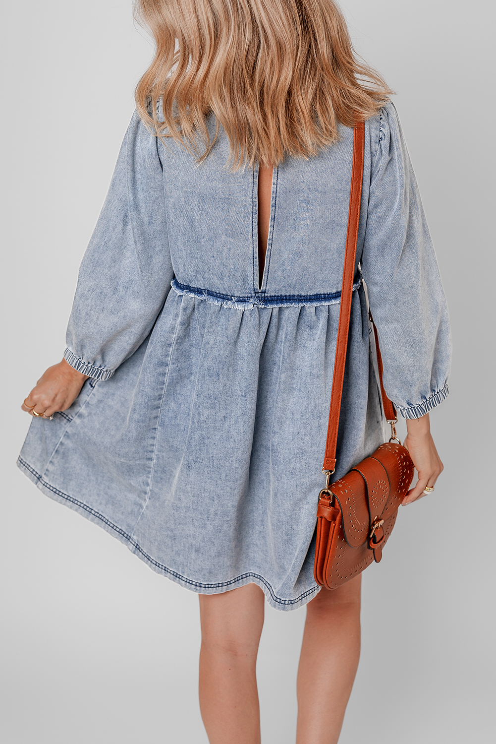 Beau Blue Light Wash High Waist Loose Fit Denim Mini Dress - Image 2