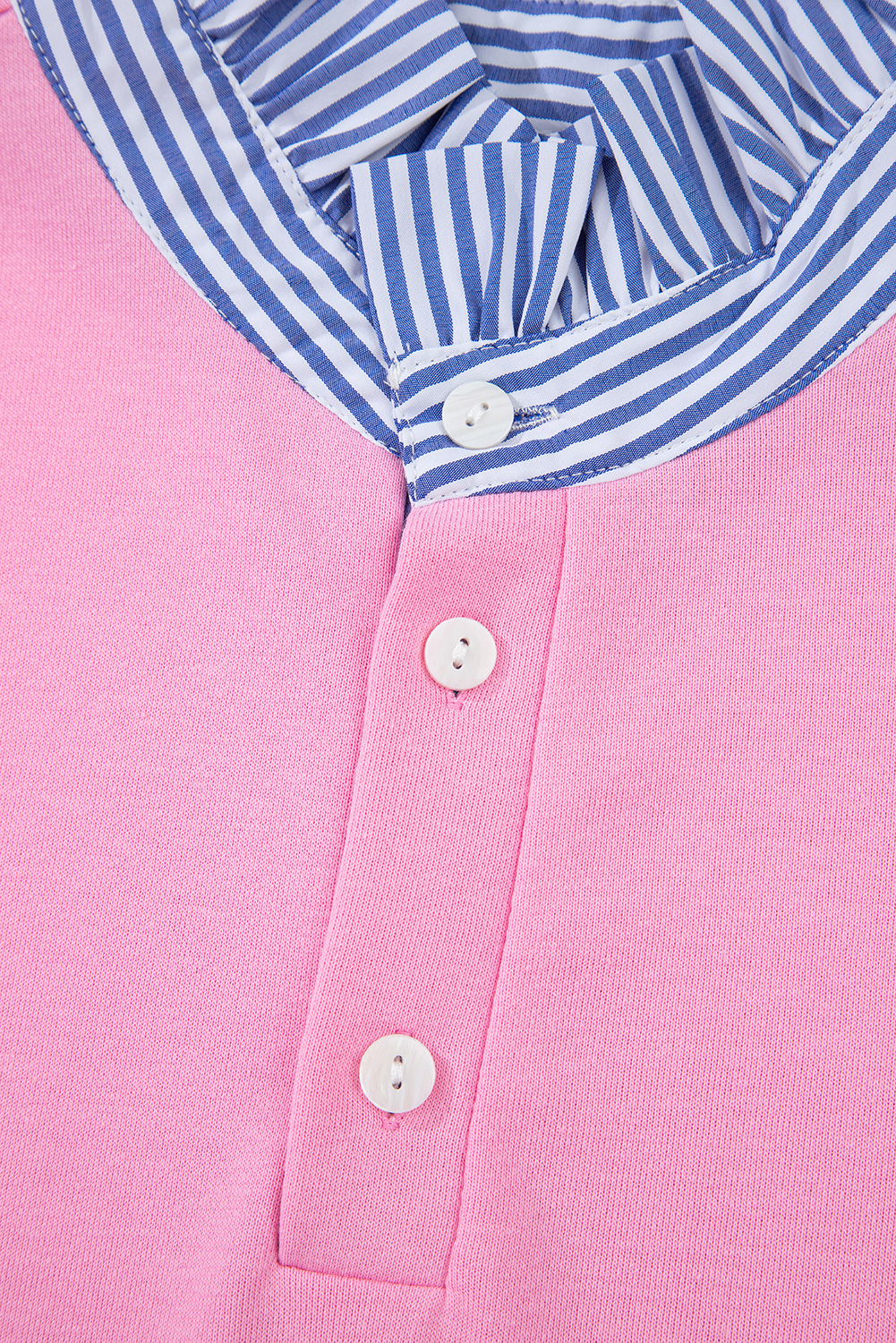 Bonbon Button Striped Collar Patchwork Puff Sleeve Sweatshirt - Image 7