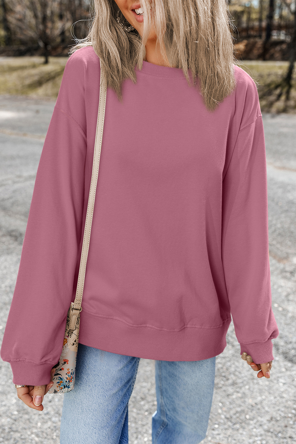 Valerian Plain Drop Shoulder Crewneck Pullover Sweatshirt - Image 2
