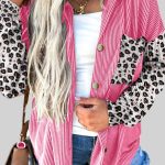 Rose Red Leopard Patched Twisted Ribbed Western Casual Shacket