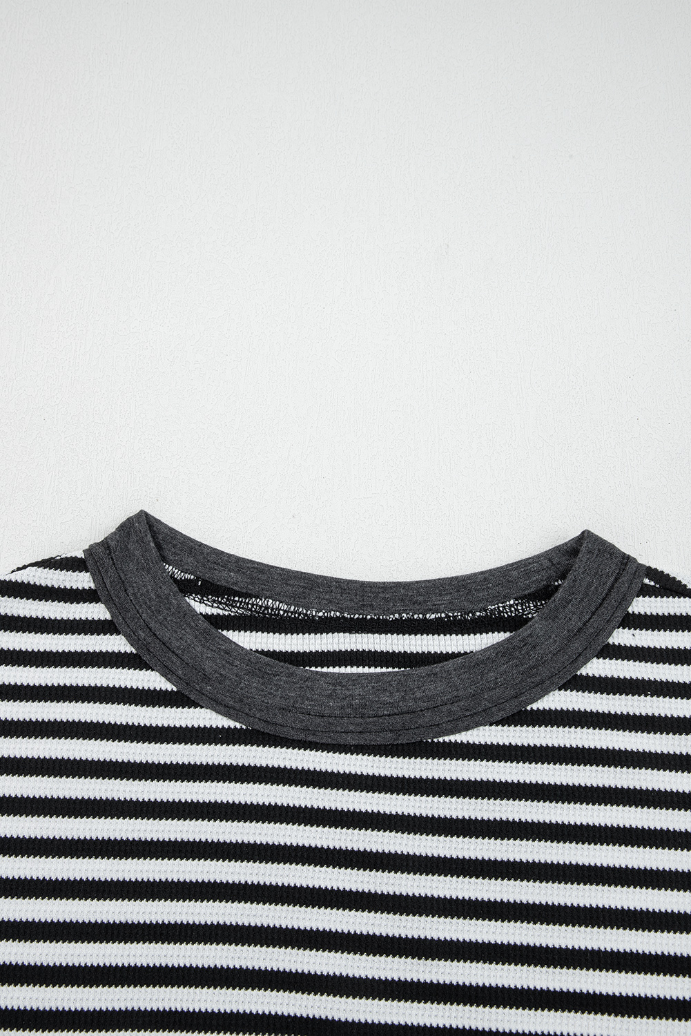 Black Stripe Thermal Knit Drop Shoulder Casual Top - Image 7