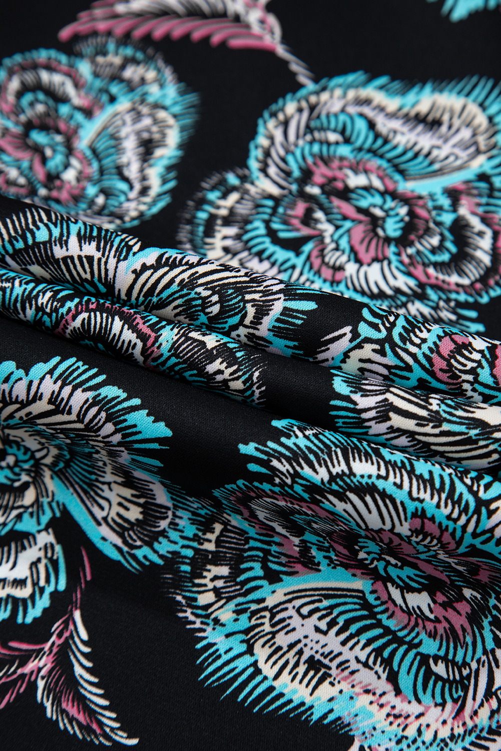 Black Floral Print Lapel Collar Loose Shirt Mini Dress - Image 8